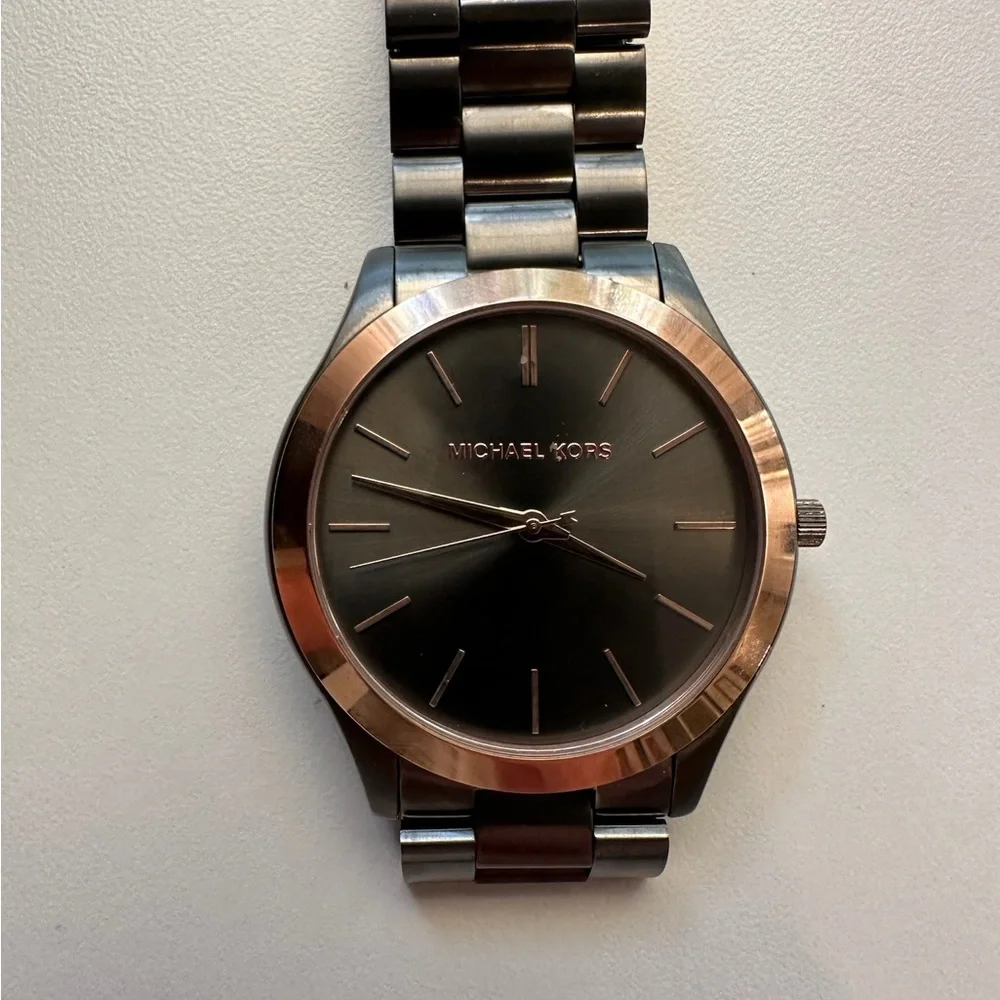 Michael Kors Runway Gray and Rose Gold Slim Watch - Picture 2 of 3